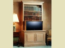 George III style limed pine bookcase with concealed lift for TV